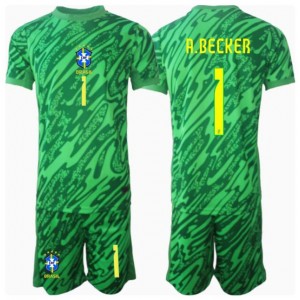 Fotbalové Dres Brazílie Alisson Becker #1 Brankářské Dětské Domácí Oblečení Copa America 2024 Krátký Rukáv (+ trenýrky)